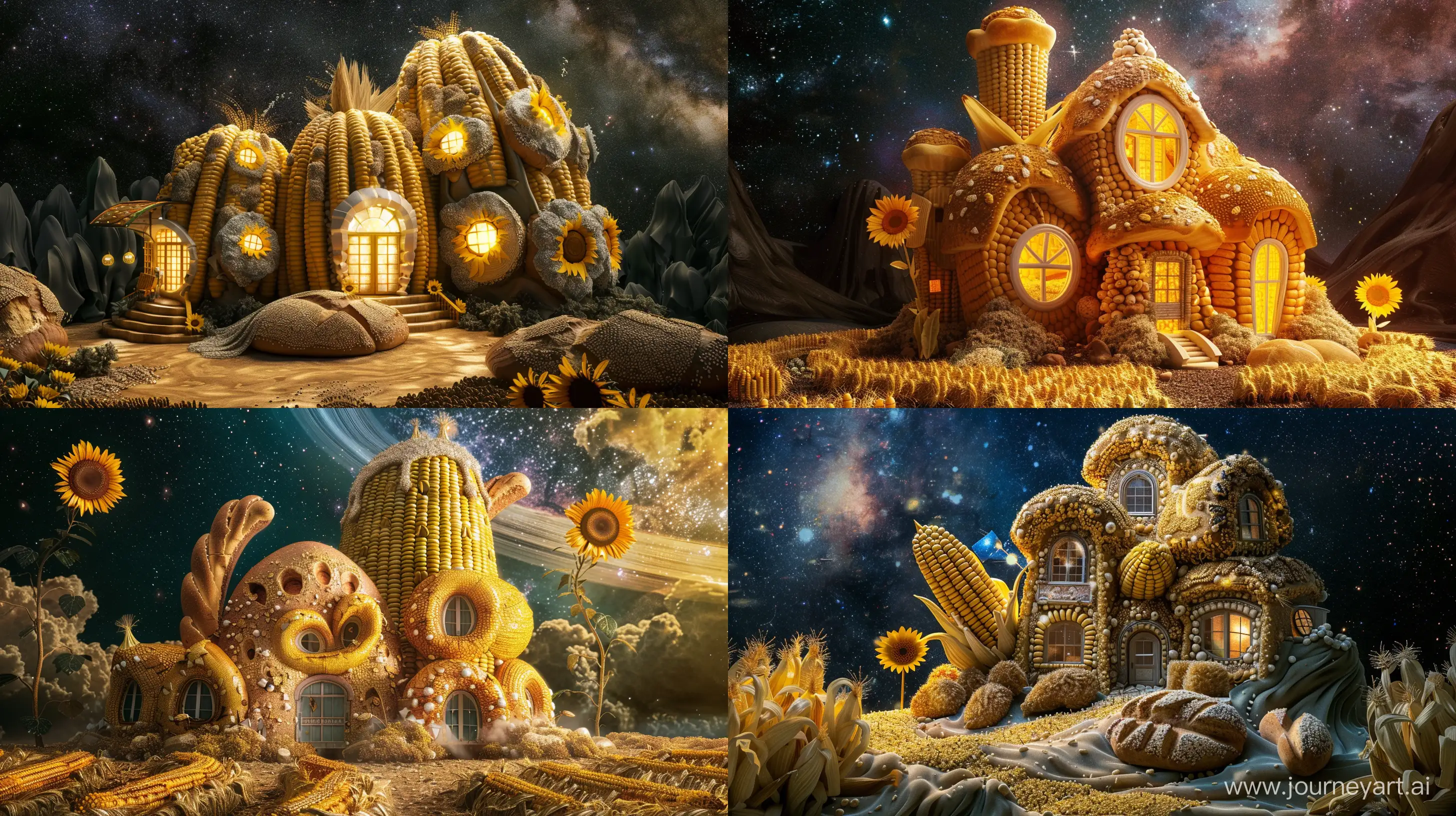 Fantasy-Luxury-House-Corn-Bread-and-Sunflower-Mansion-in-Galaxy-Setting