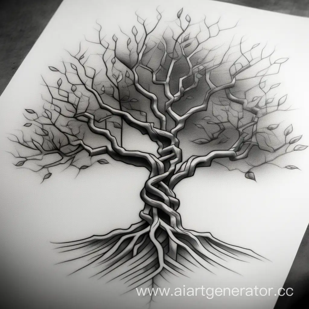 эскиз татуировки дерево на листе бумаги