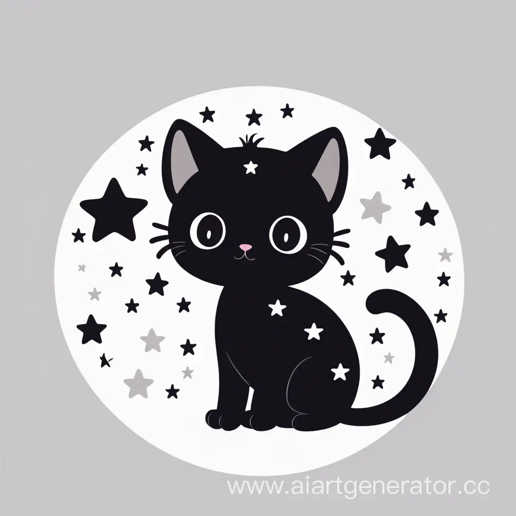 Векторное изображение милого черного котика со звездами