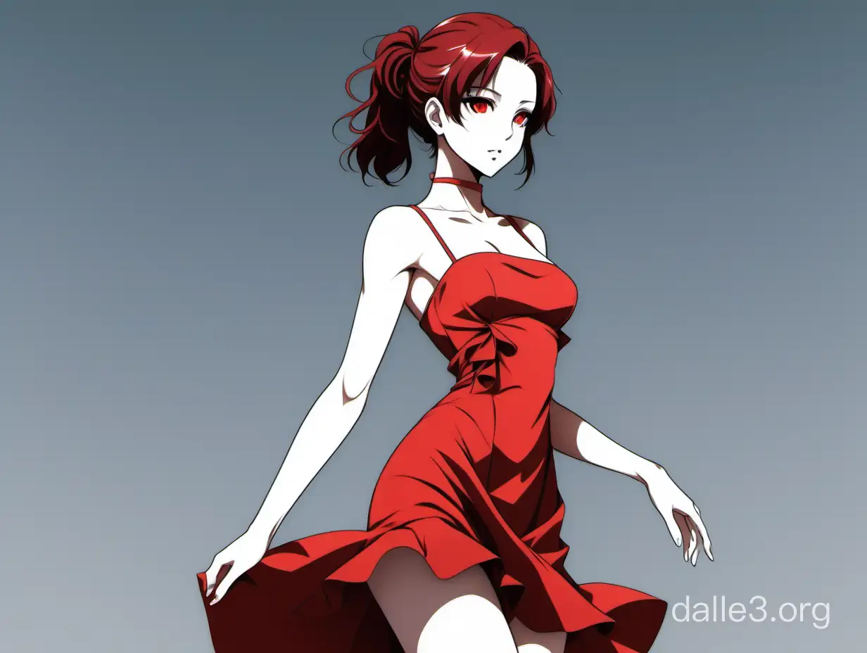 идеальное эстетичное женское тело в красном платье в аниме стиле