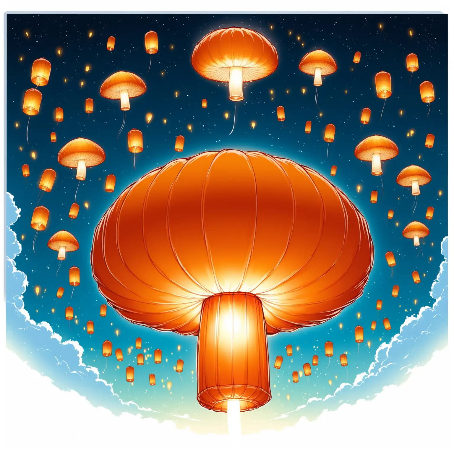 Sky lanterns in the form of a nuclear mushroom, on a white background