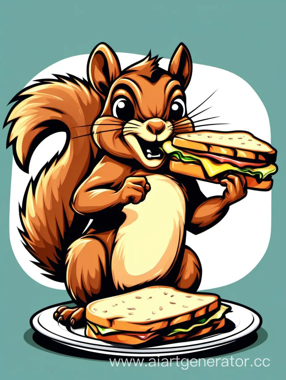 Angry squirrel eating sandwich, vector style