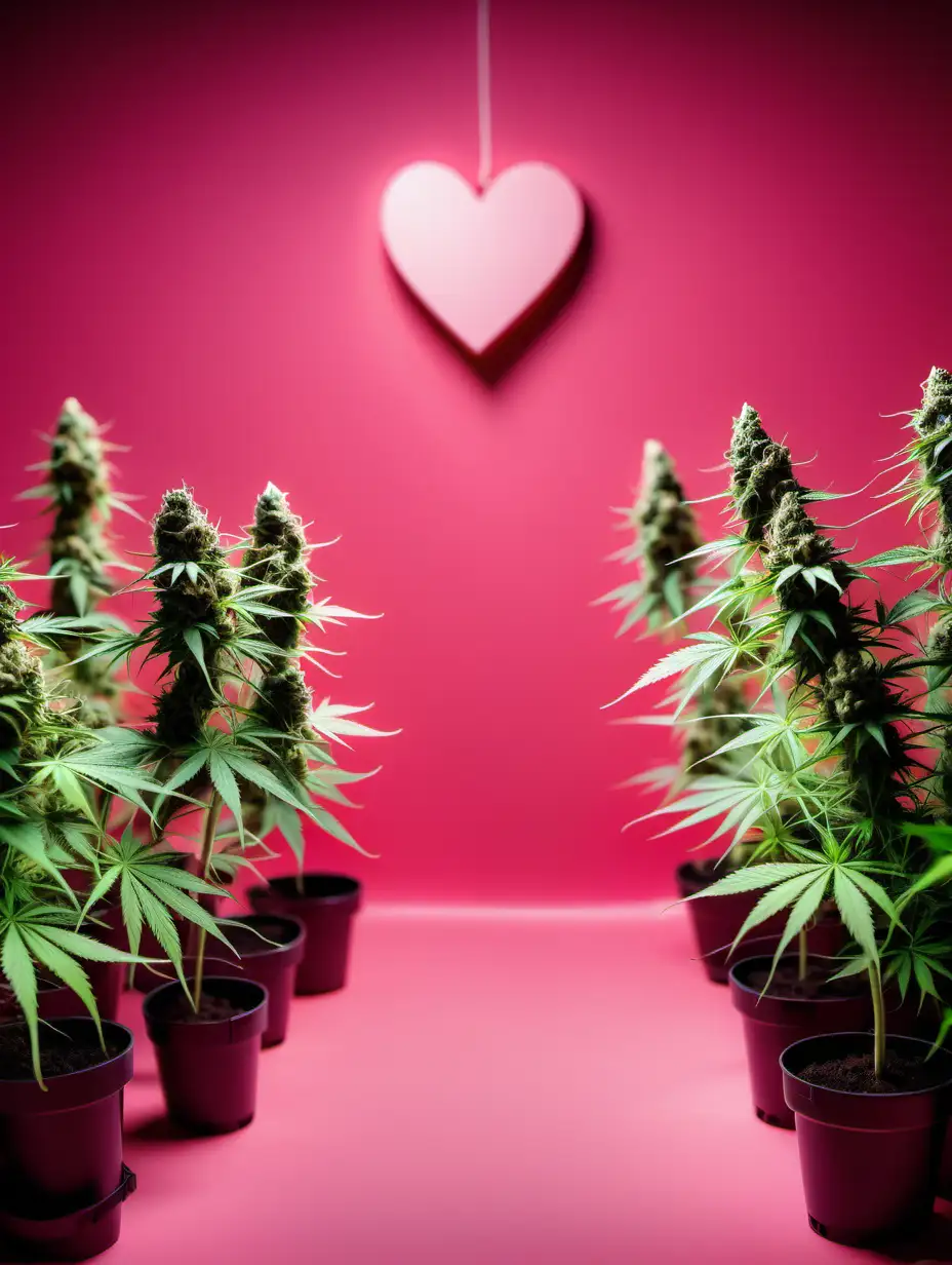 cannabis farm in a valentine pink background