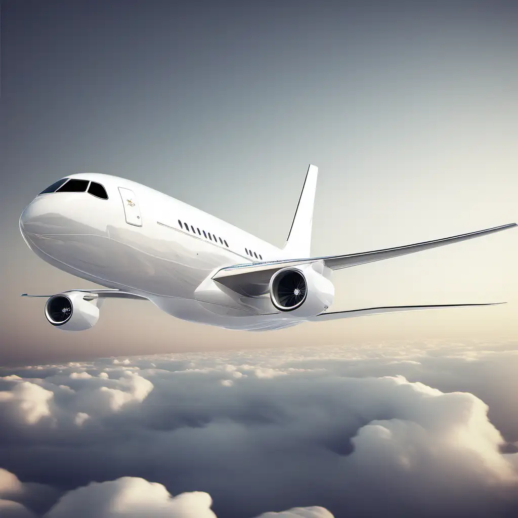 Luxury White Airplane Flying Outside