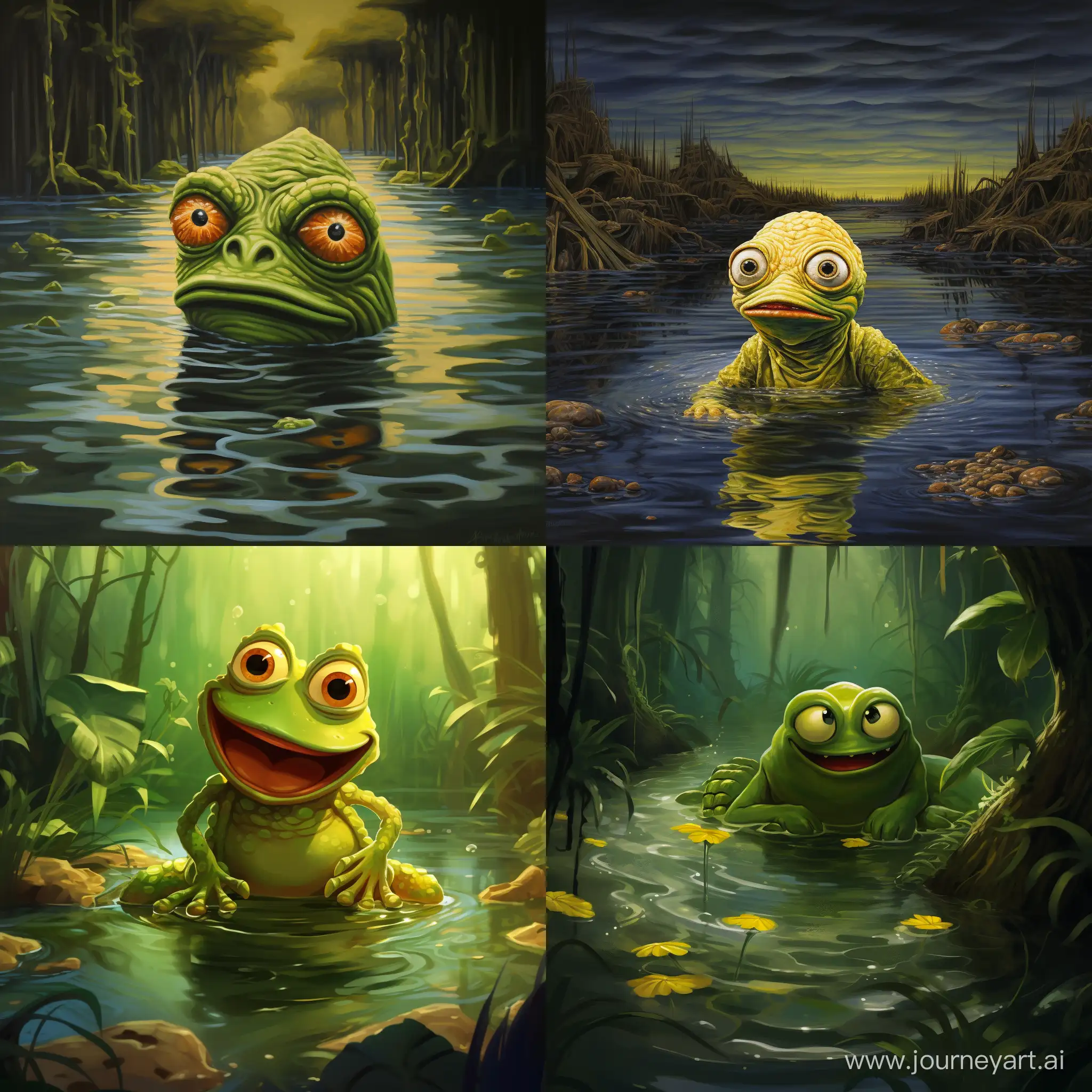 Playful-Pepe-Enjoying-Pond-Serenity