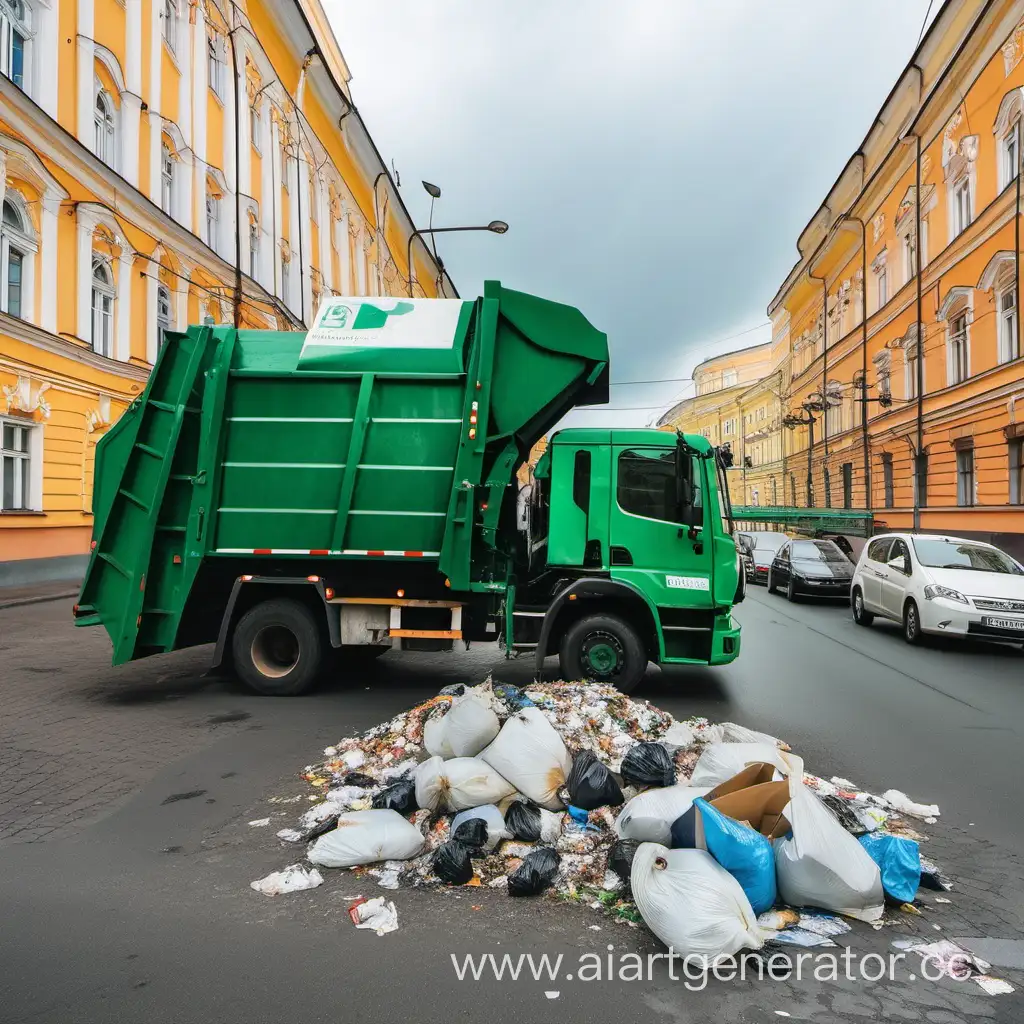 Машина для вывоза мусора собирает мусор в Санкт петербурге 
