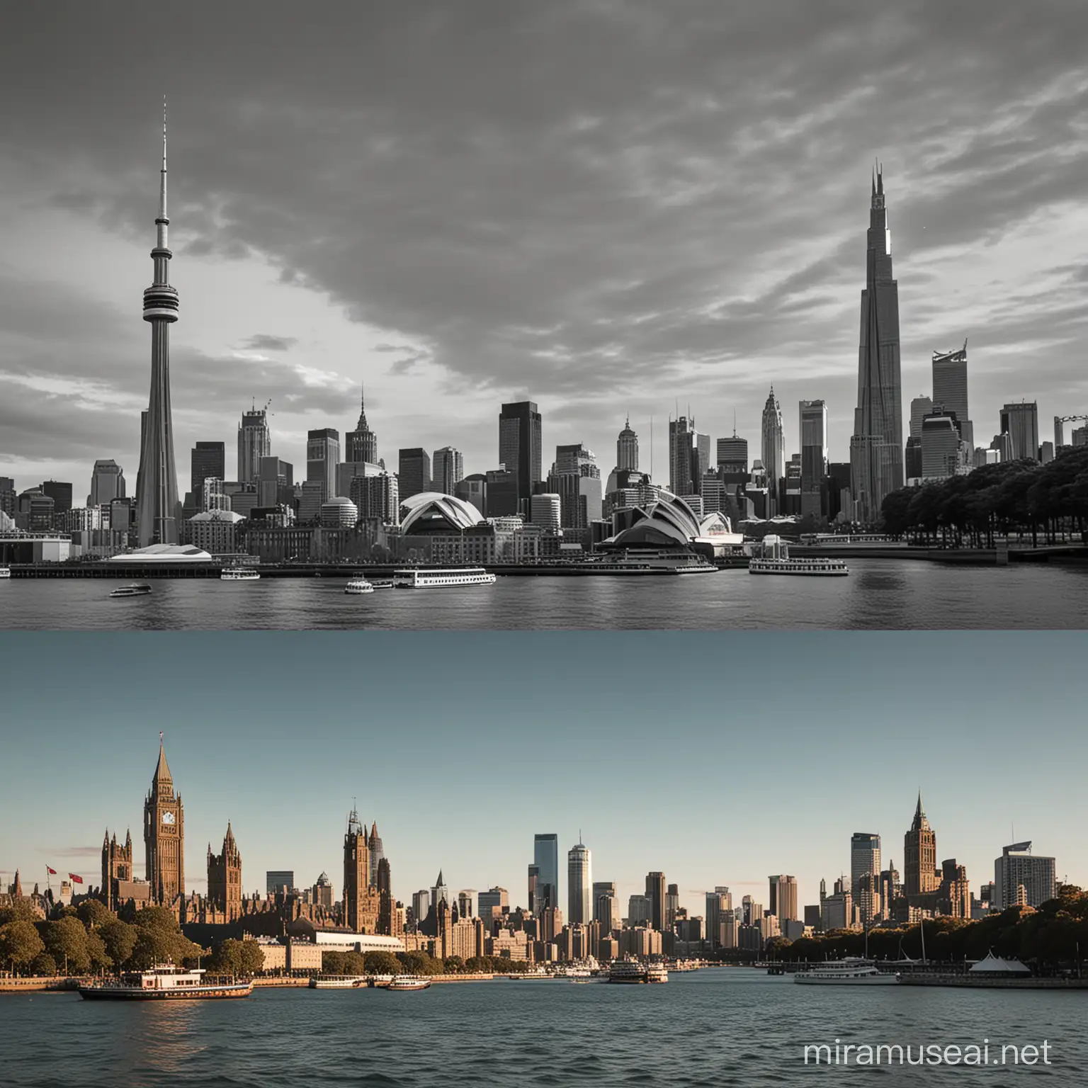 Iconic Buildings of Canada USA Australia and UK in Unified Urban Landscape