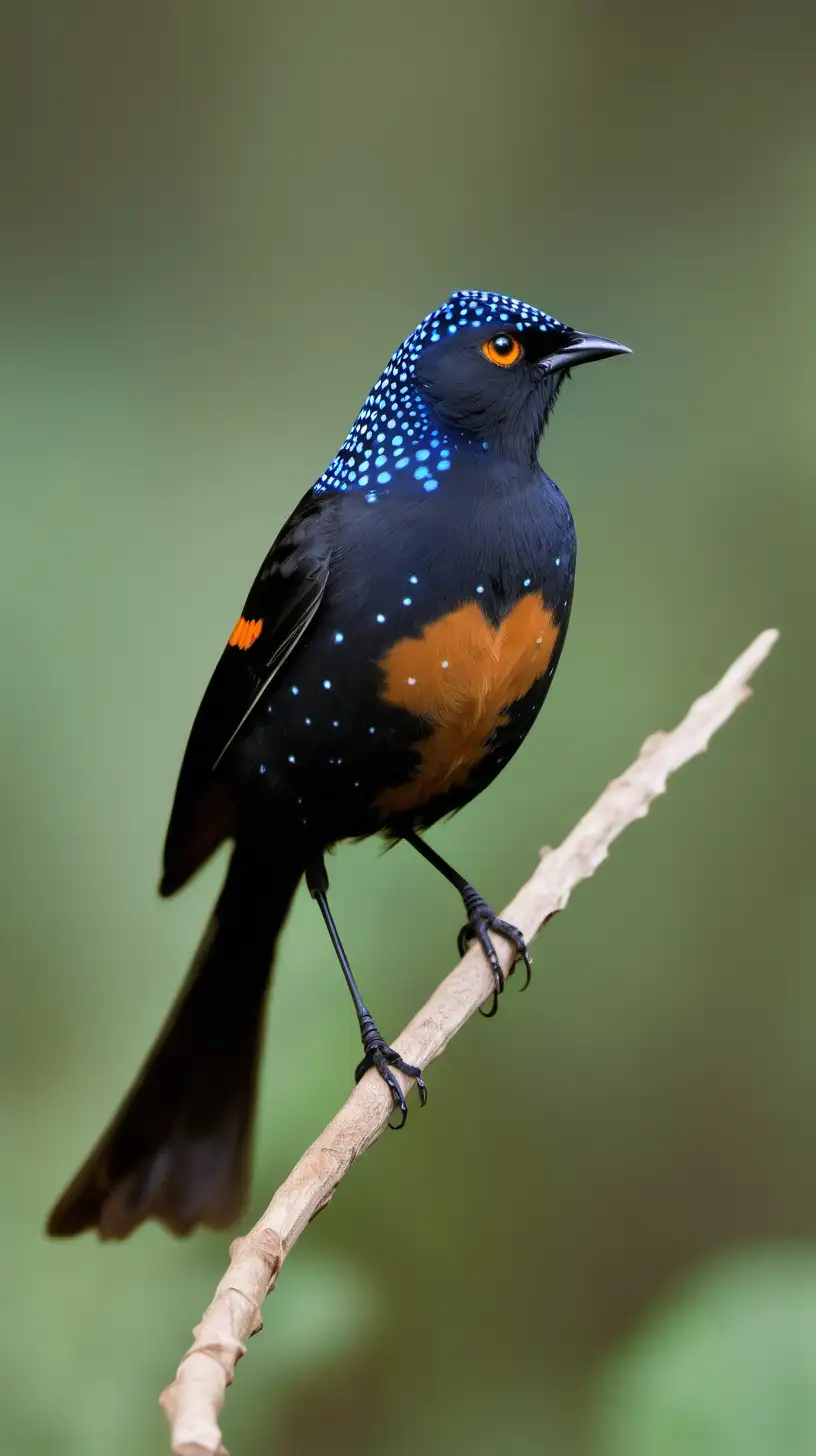 Elegant Orangetailed Bluespotted Blackbird in Forest Setting