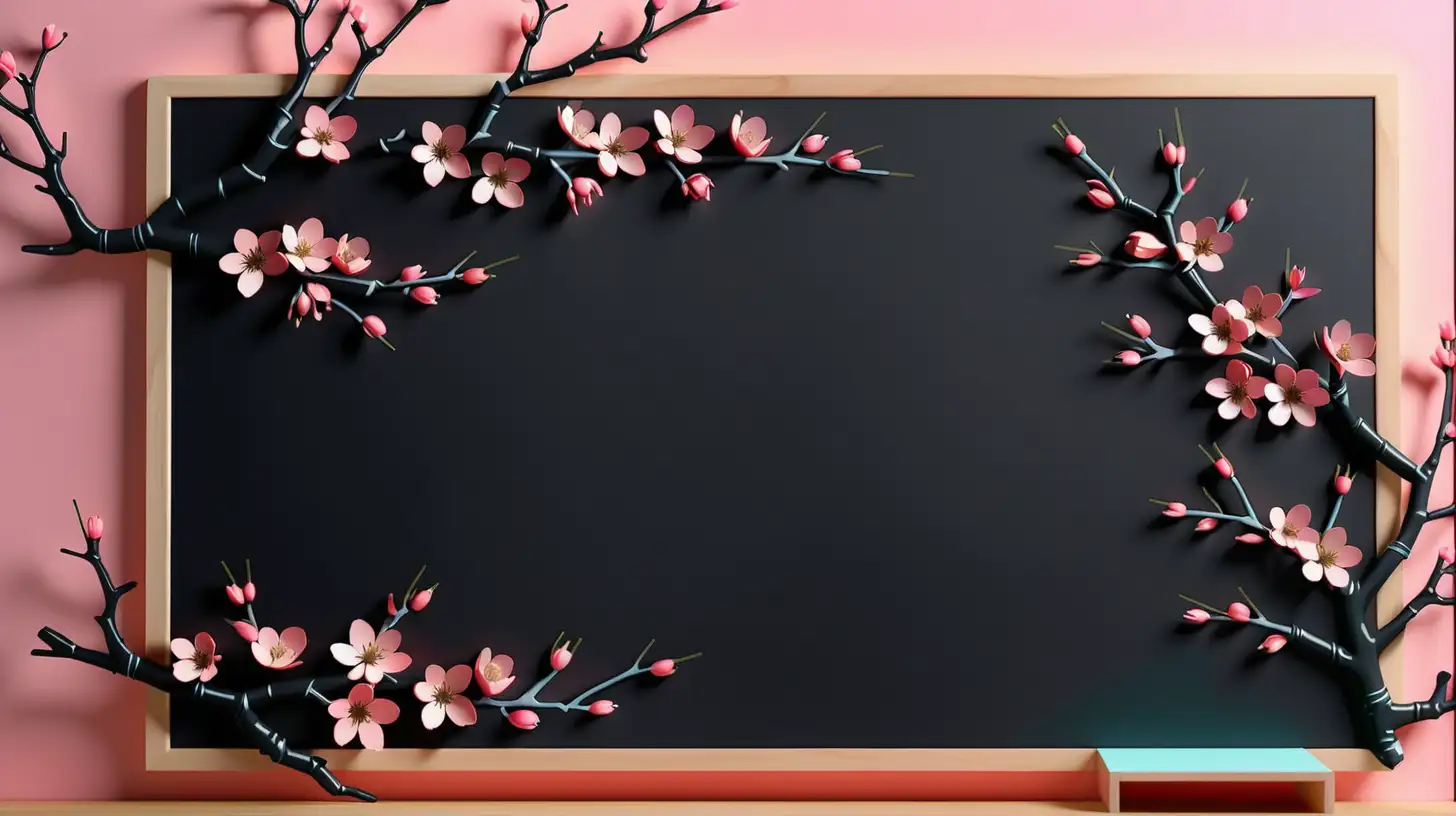 Contemporary Cherry Blossom Blackboard Art