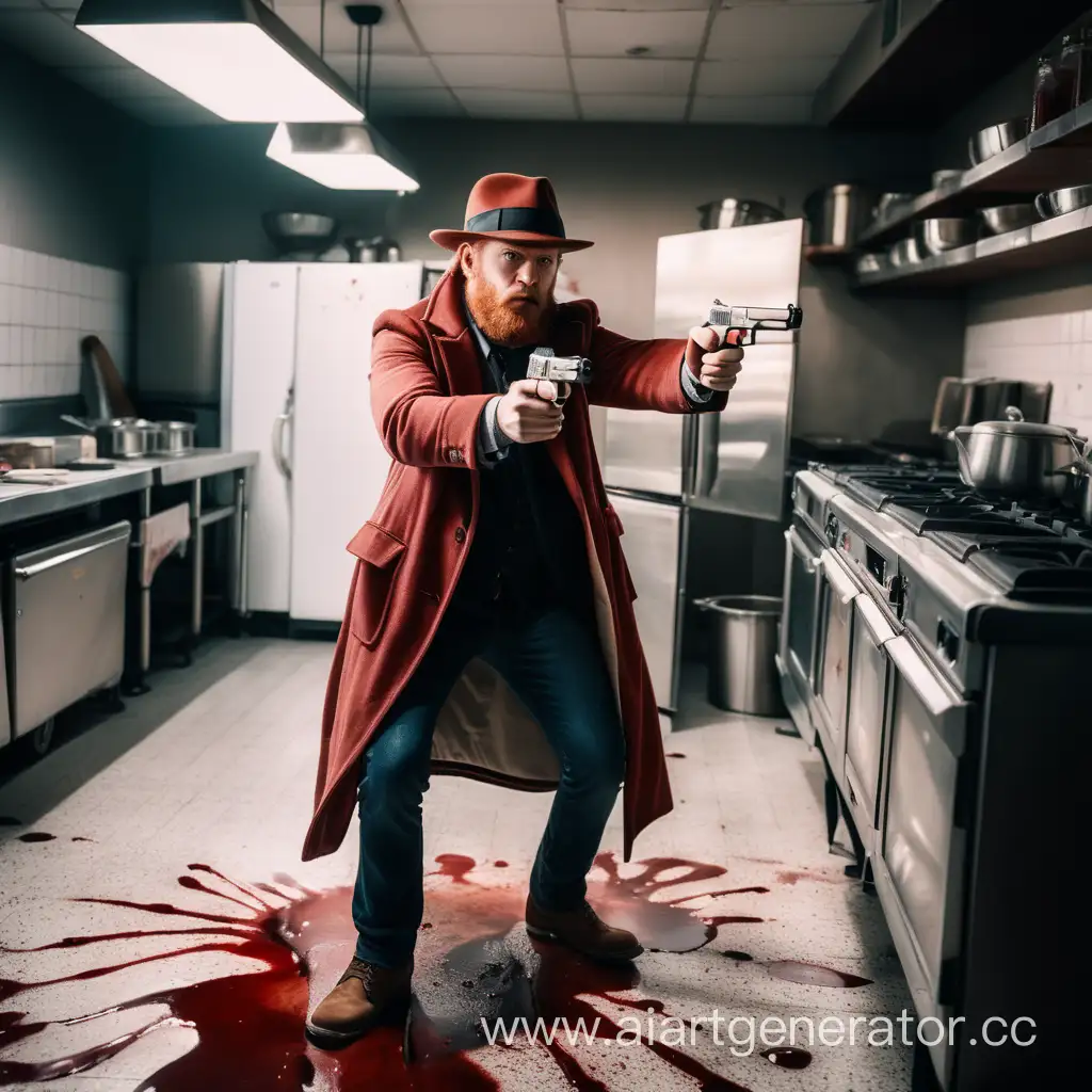 RedHaired-Man-in-Cinematic-Scene-with-Gun-Enters-Restaurant-Kitchen