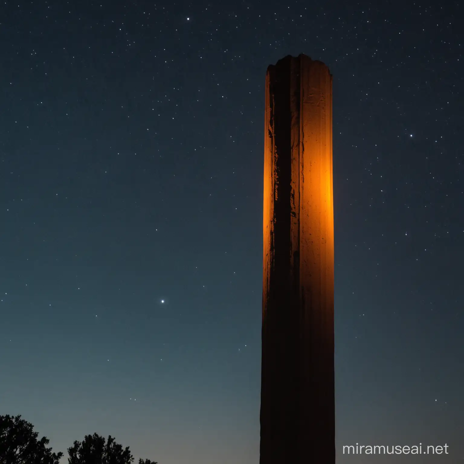 Orange Light Pillar Illuminating Night Sky
