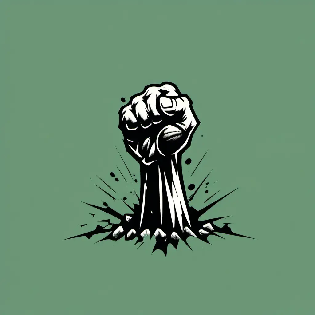 Minimalist Vector Art of Decomposing Zombie Fist Bursting Out of Ground