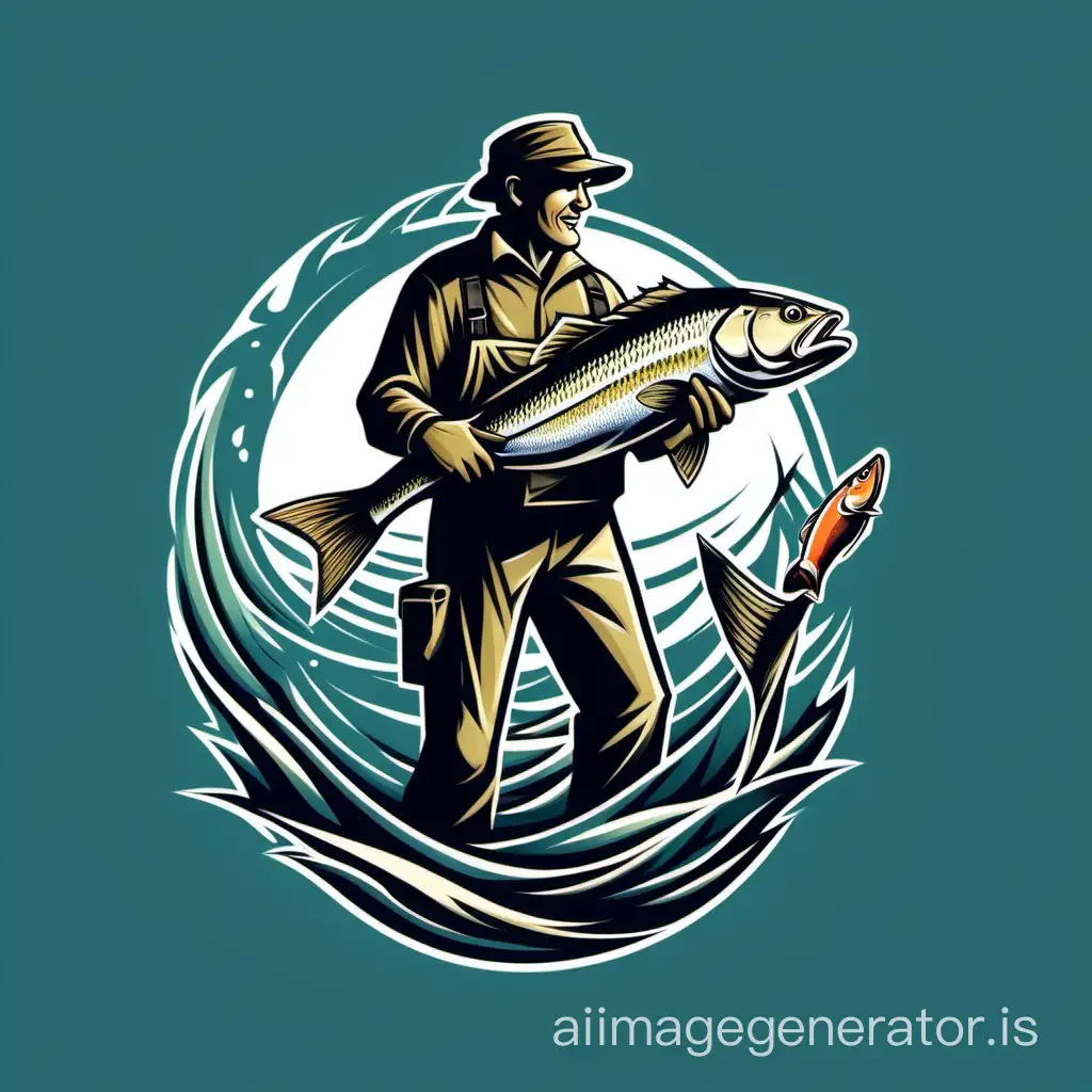 cool angler image in the best resolution, with a cut-out angler holding a caught fish. The design style should evoke a sense of elegance.