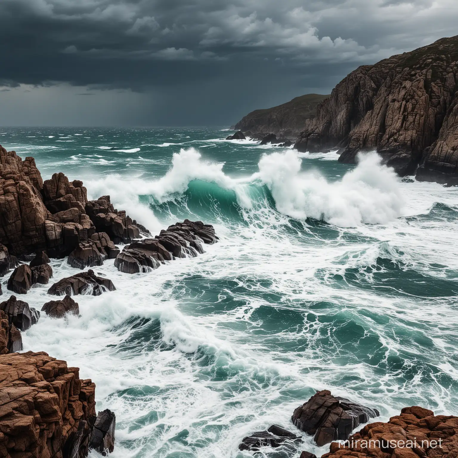 Stormy Seascape with Rocks and Thunder