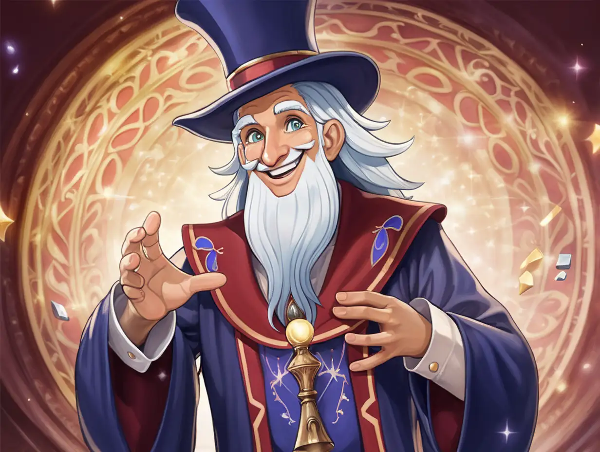 Smiling Merlin Magician Enchanting Children with Kindness and Magic