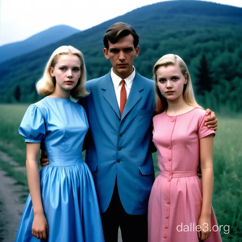 Stylish Trio Handsome Man and Two Beautiful Women in Vintage Attire ...