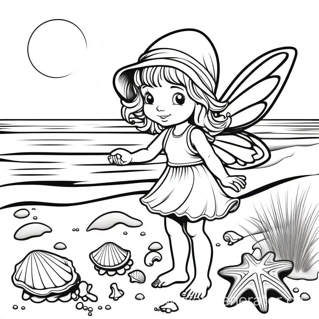 Cartoon-Fairy-Collecting-Shells-on-Sandy-Beach