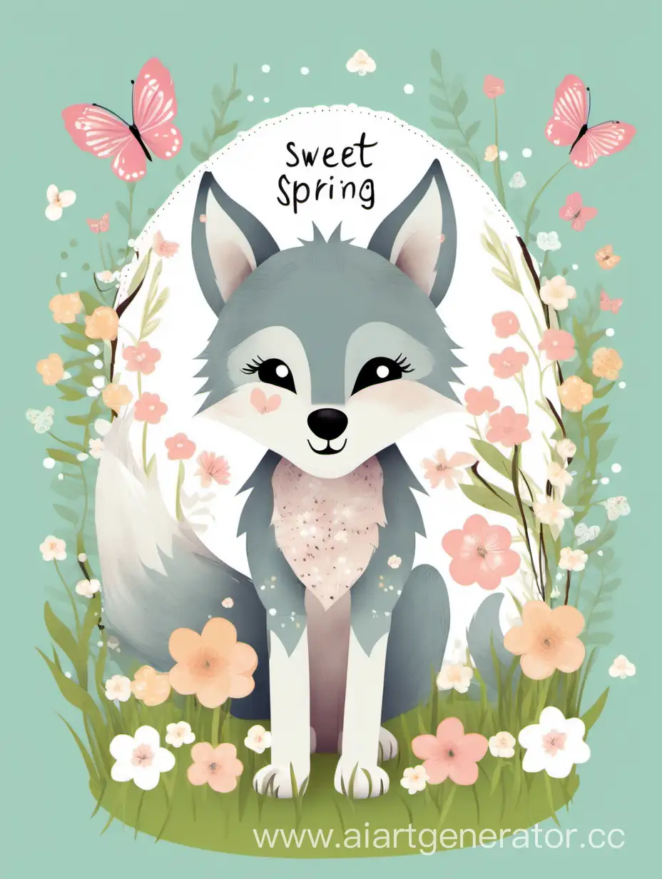 Charming-Spring-Greeting-Card-Featuring-a-Playful-Wolf