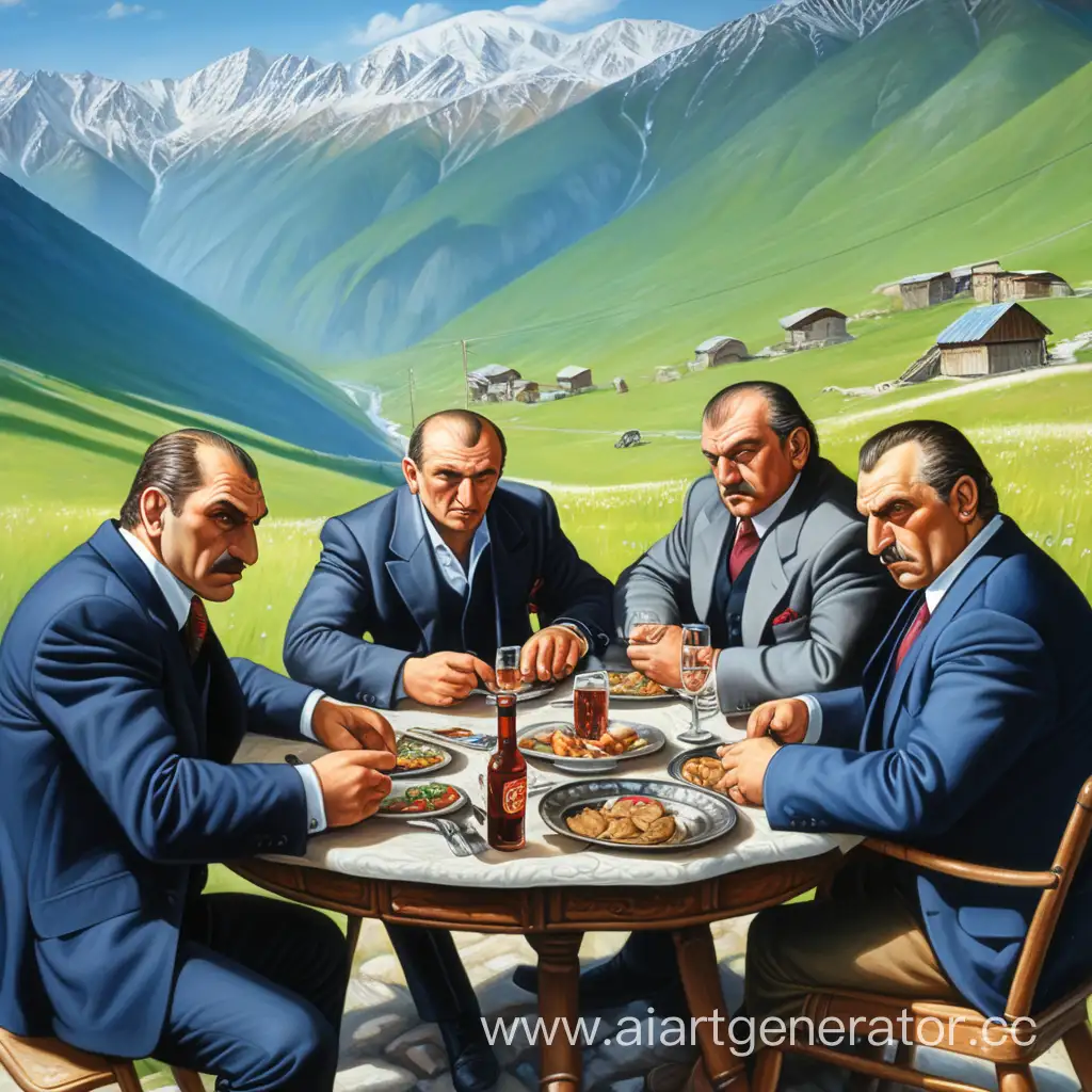 Кавказская мафия в горах осетии, отдыхает за столом