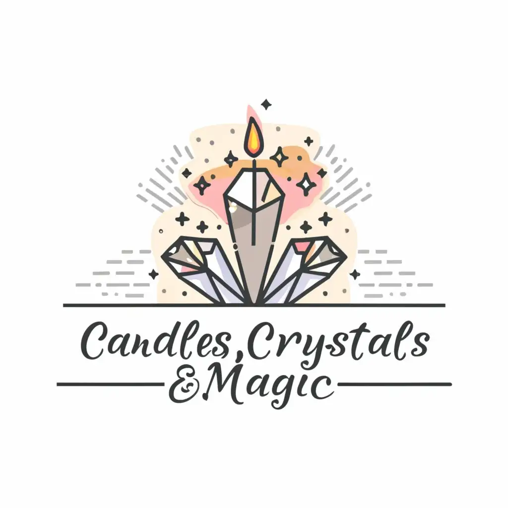 a logo design,with the text "candles crystals & magic", main symbol:crystal and candle healing,Moderate,clear background