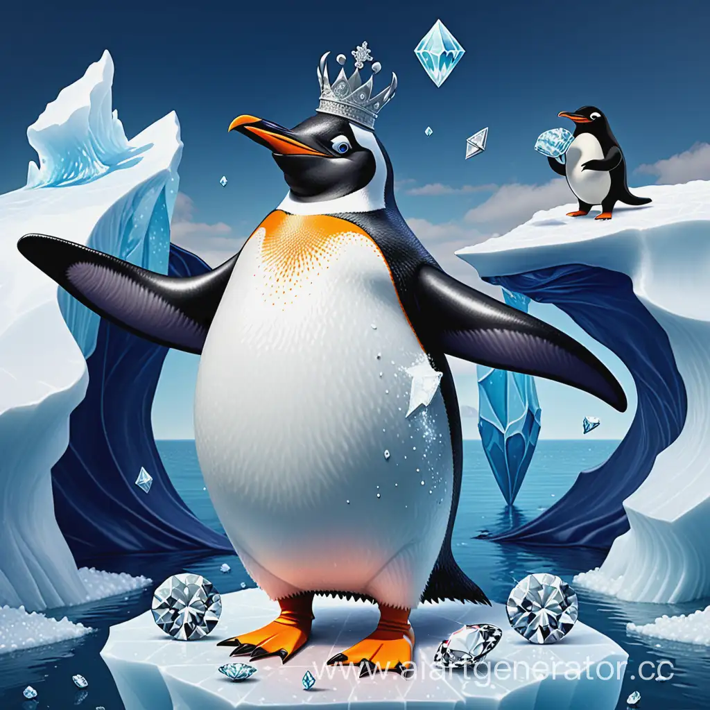 Majestic-Penguin-and-Salamander-Amidst-Diamondstudded-Iceberg