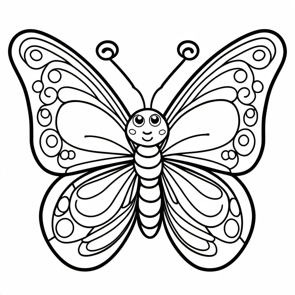cute baby butterfly coloring page, Coloring Page, black and white, line art, white background, Simplicity, Ample White Space. The background of the coloring page is plain white to make it easy for young children to color within the lines. The outlines of all the subjects are easy to distinguish, making it simple for kids to color without too much difficulty