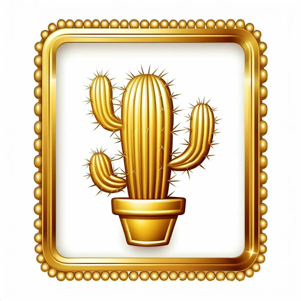 simple icon of a clip art golden cactus vintage frame, made of golden cactus. white background.