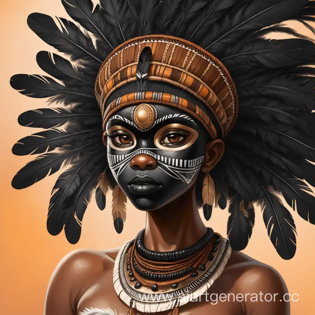 черная девушка в африканской маске с перьями