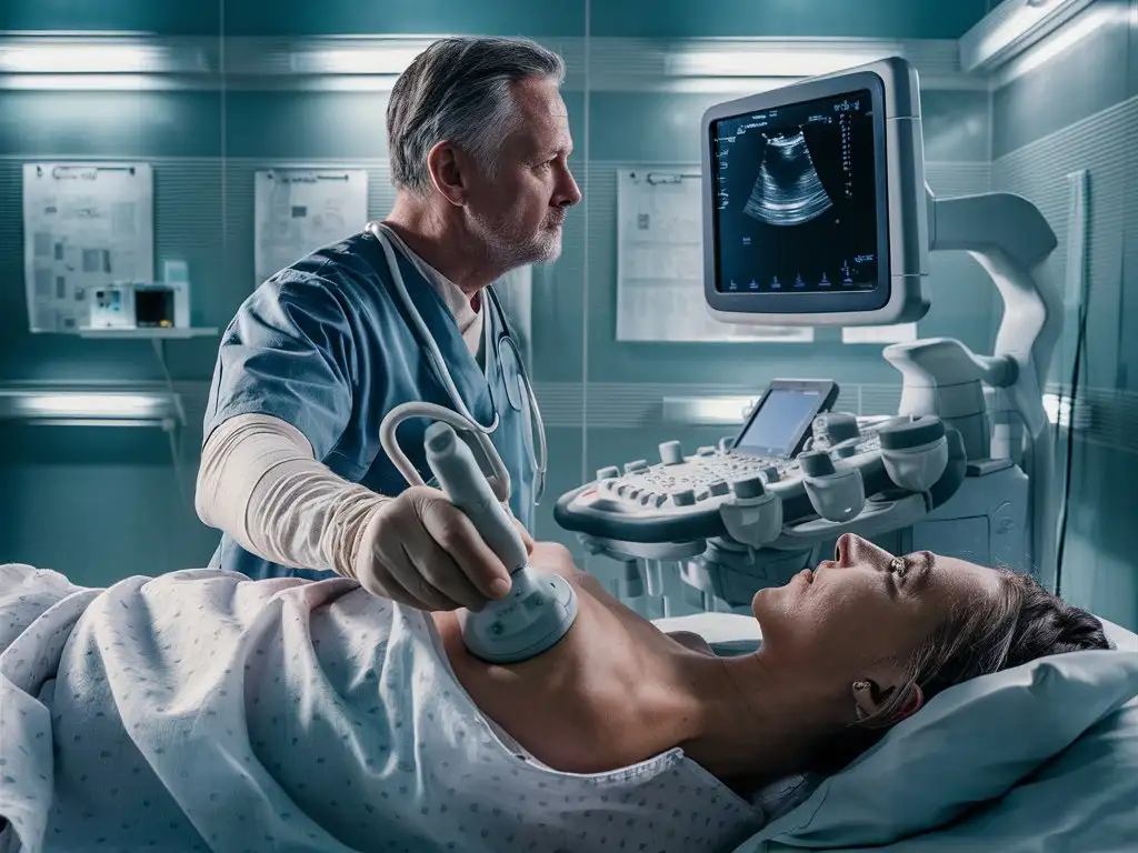 Professional Doctor Performing Ultrasound Scan on Patients Shoulder