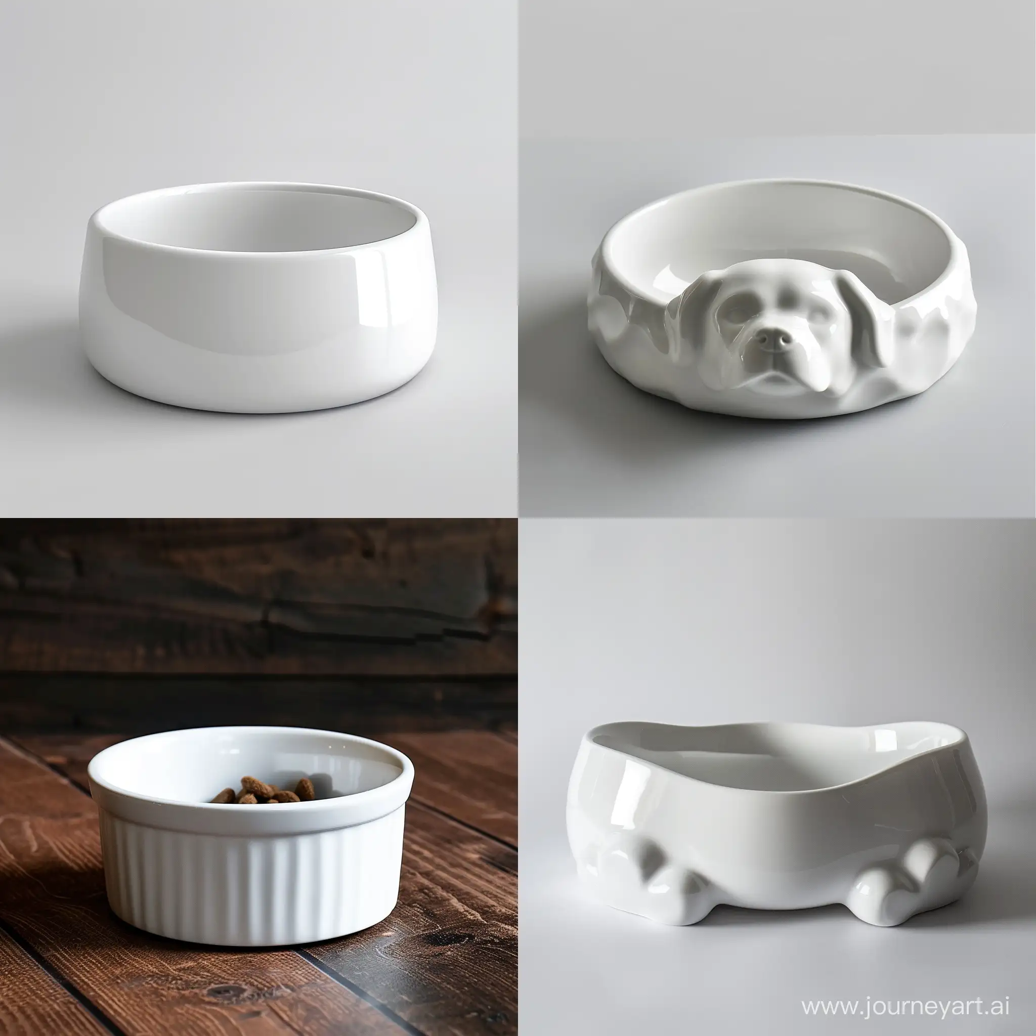 a realistic photograph of white ceramic dog bowl