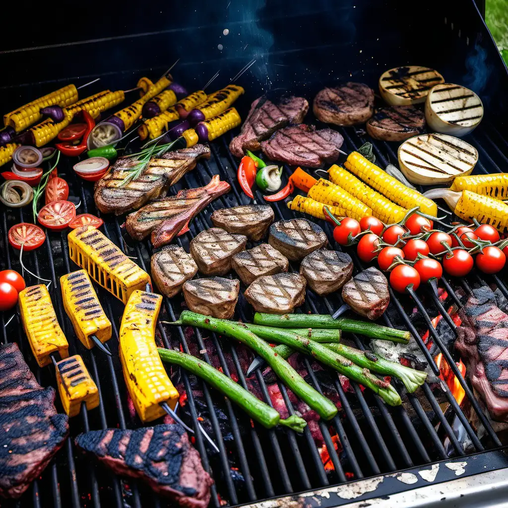 Rustic BBQ Delight Grilled Veggies and Meat Feast