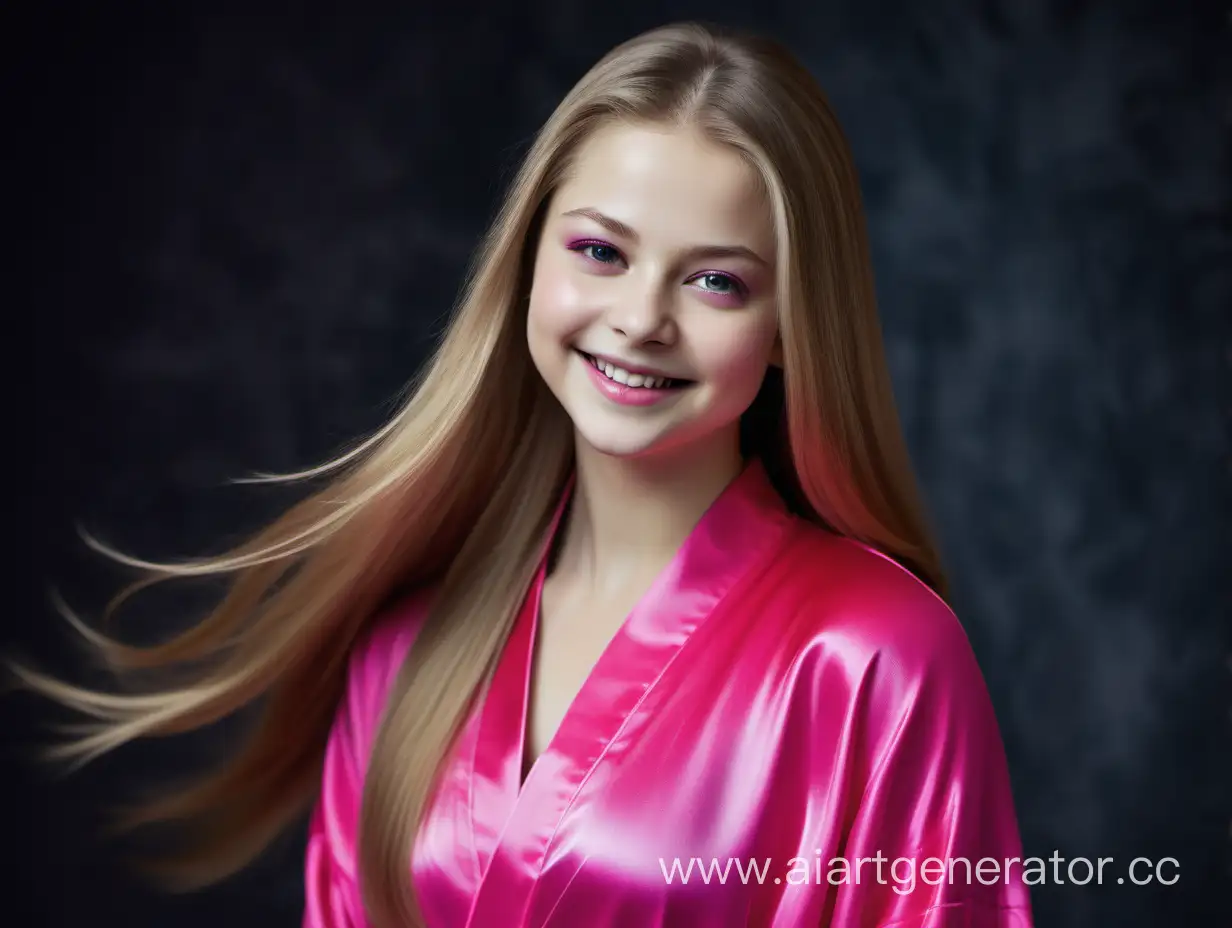 Elegant-Yulia-Lipnitskaya-Graces-in-Fuchsia-Pink-Silk-Robe