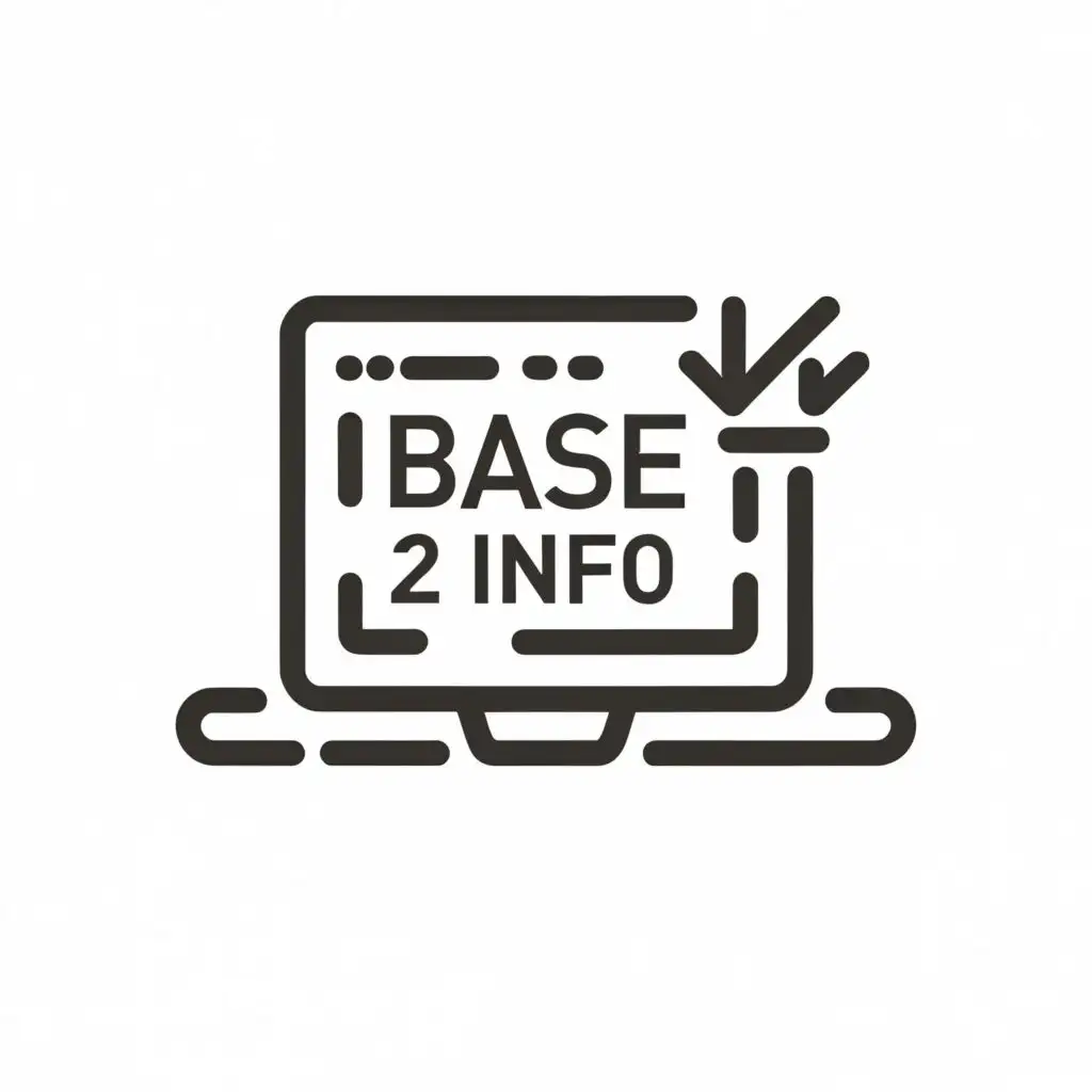 logo, laptop monochrome, with the text "base 2 info", typography