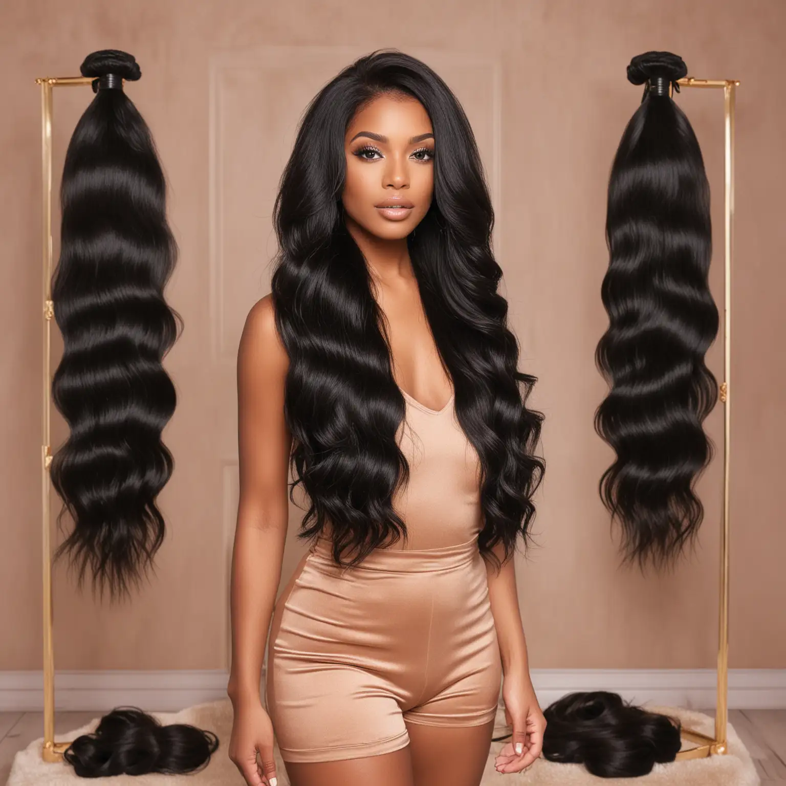 Luxurious Black Hair Bundles on Opulent Background