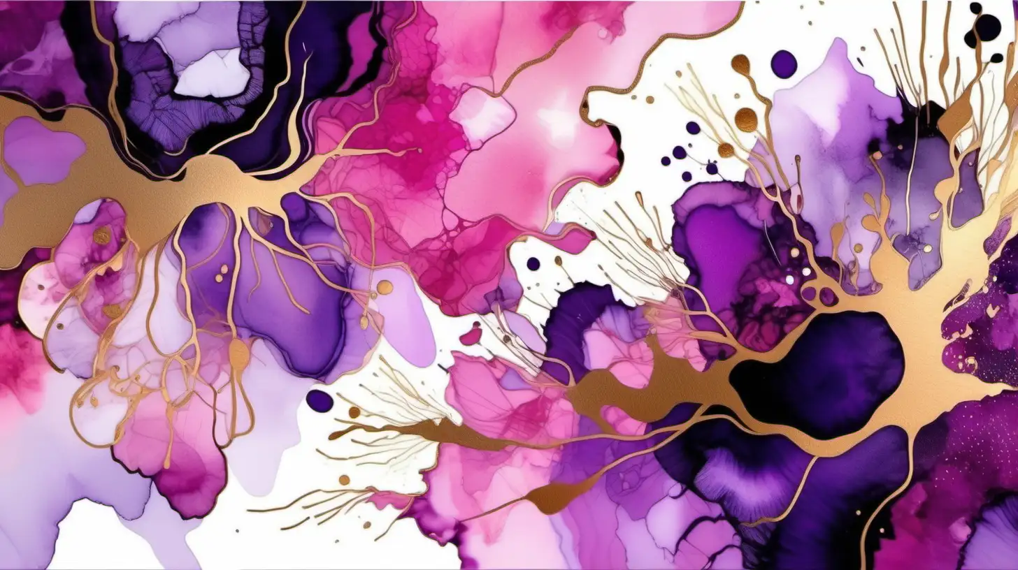 Vibrant Pink Violet and Gold Alcohol Ink Abstract Painting Modern Contemporary Art Wallpaper