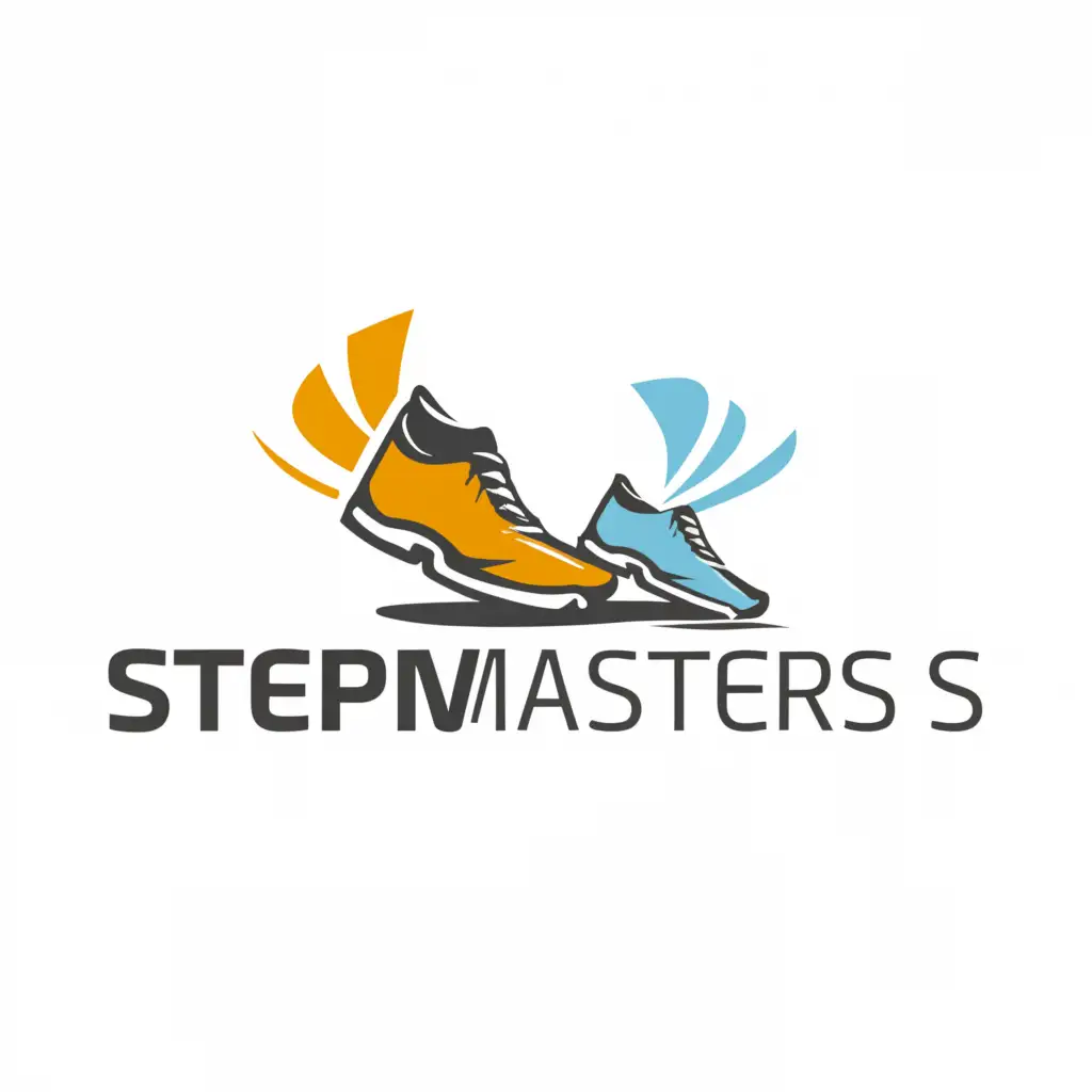 a logo design,with the text "Step masters", main symbol:A pair of running shoes,Moderate,be used in Sports Fitness industry,clear background