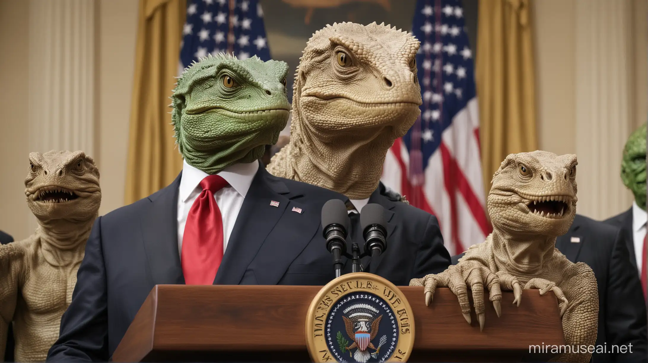Reptilian US President Delivering Key Speech
