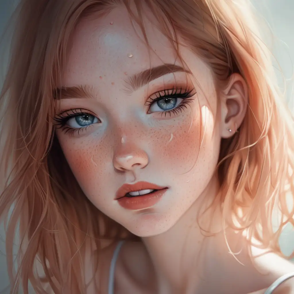 Elegant Freckled Woman with Subtle Makeup and Blush