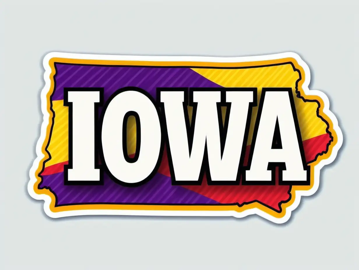 Happy Iowa Name Sticker with Bold Colors on White Background