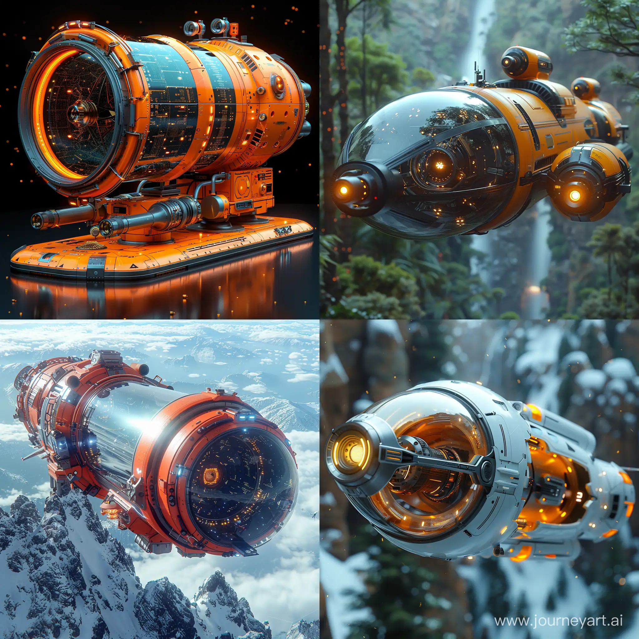 Futuristic sci-fi high-tech flying space telescope, octane render --stylize 1000