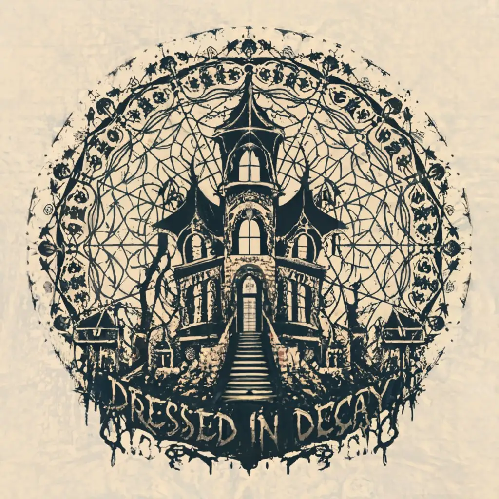 LOGO-Design-for-Dressed-In-Decay-Haunted-House-and-Sacred-Geometry-Merge-on-a-Moderate-Background