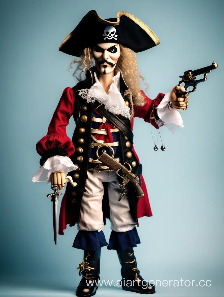 фэнтези, без усов и бороды, марионетка пират, кукла  
с пистолетом и рапирой