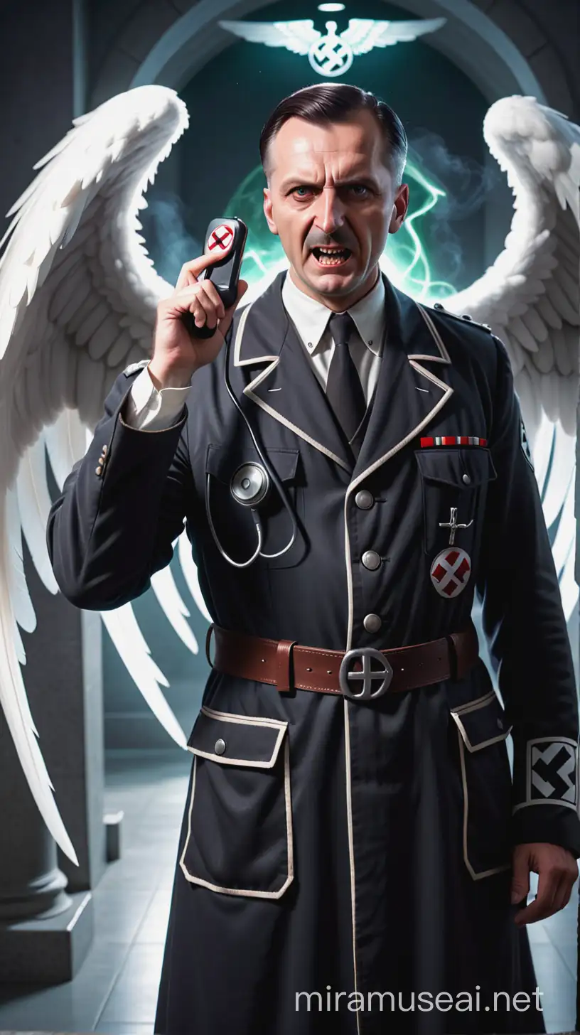 
an evil nazi  doctor calling as angel of death