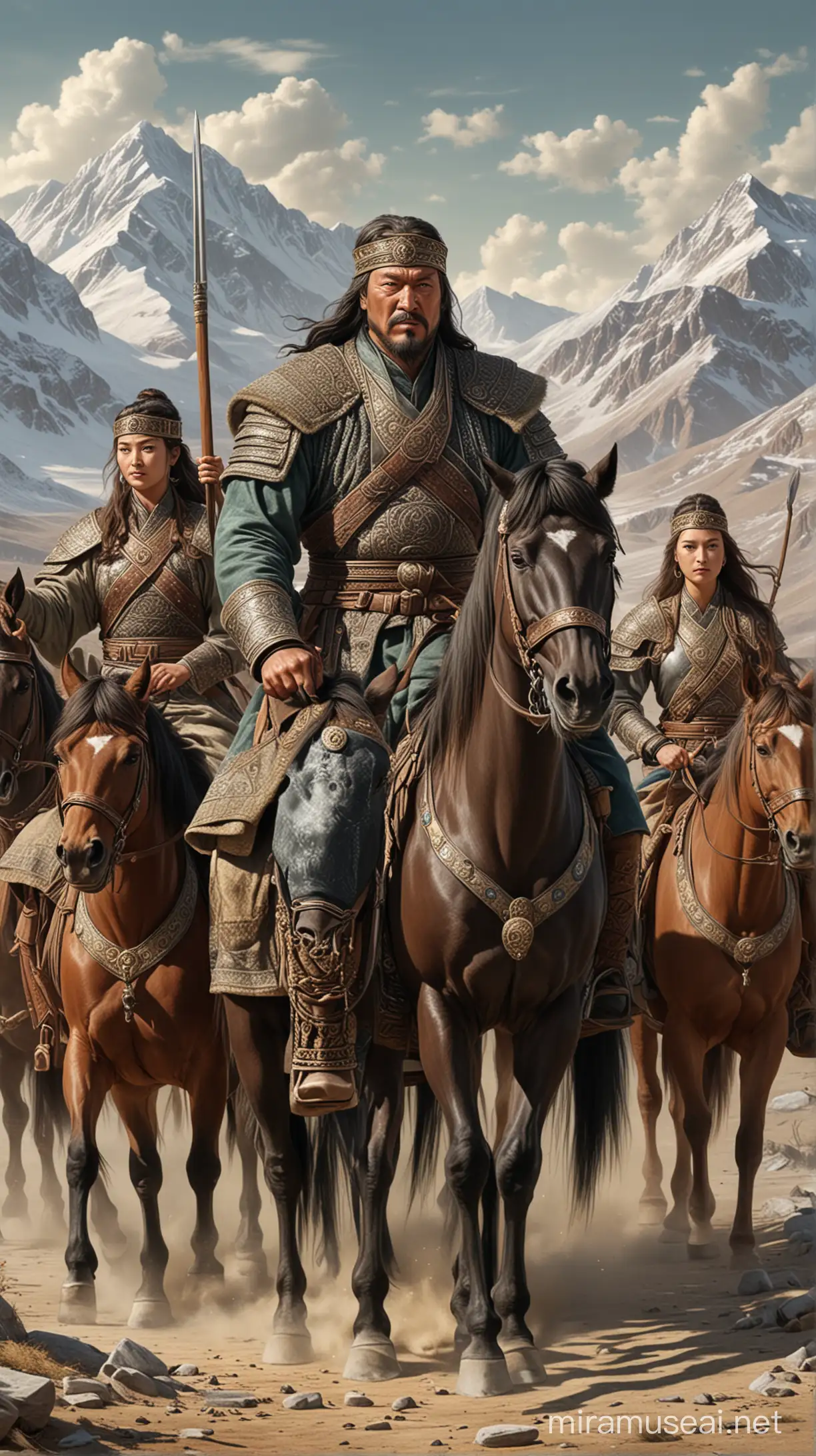 Genghis Khan Expands Empire with Daughters Ensuring Stability Hyper Realistic Illustration