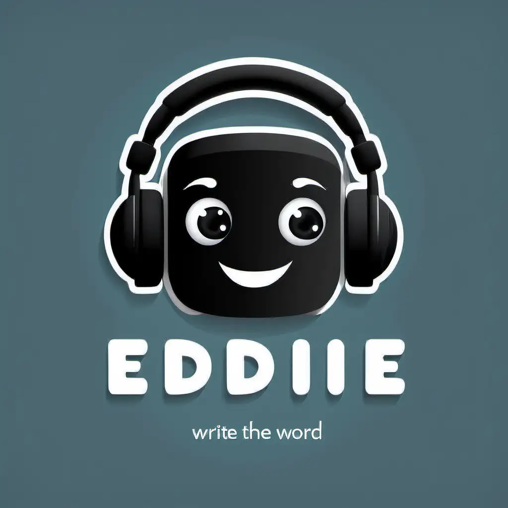 Eddie Typography in Black and White with Headset Icon Flat Vector Design