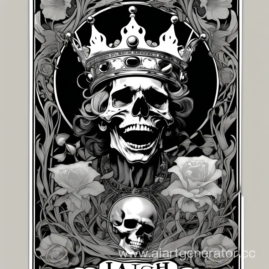 Hyperdetailed-Laughing-Skull-with-Time-Crown-in-Alphonse-Mucha-and-William-Morris-Style