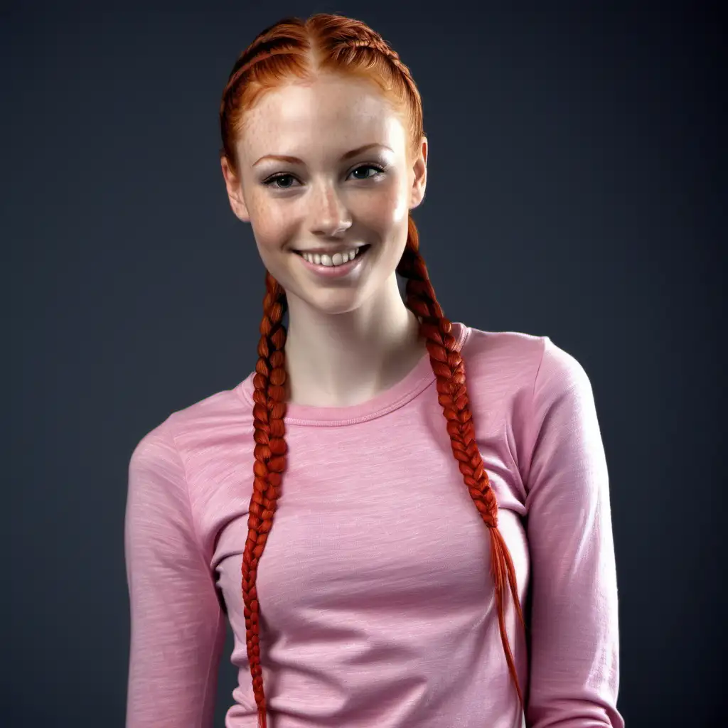 Beautiful Redhead Woman with Freckles in Casual Outfit Smiling