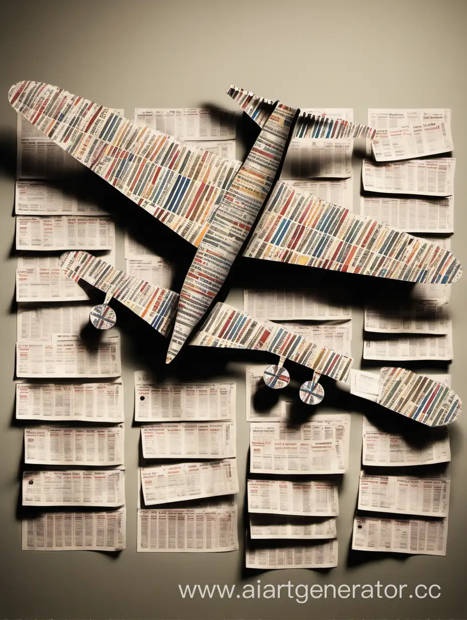 Коллаж в форме самолета, состоящий из посадочных билетов
