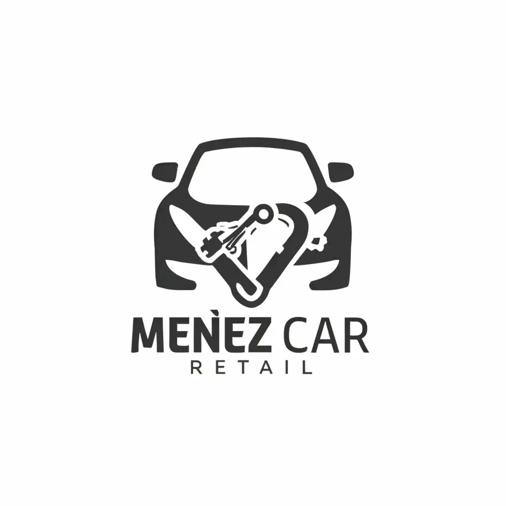 a logo design,with the text "Meñez Car Retail", main symbol:Car and Keys,Minimalistic,be used in Retail industry,clear background