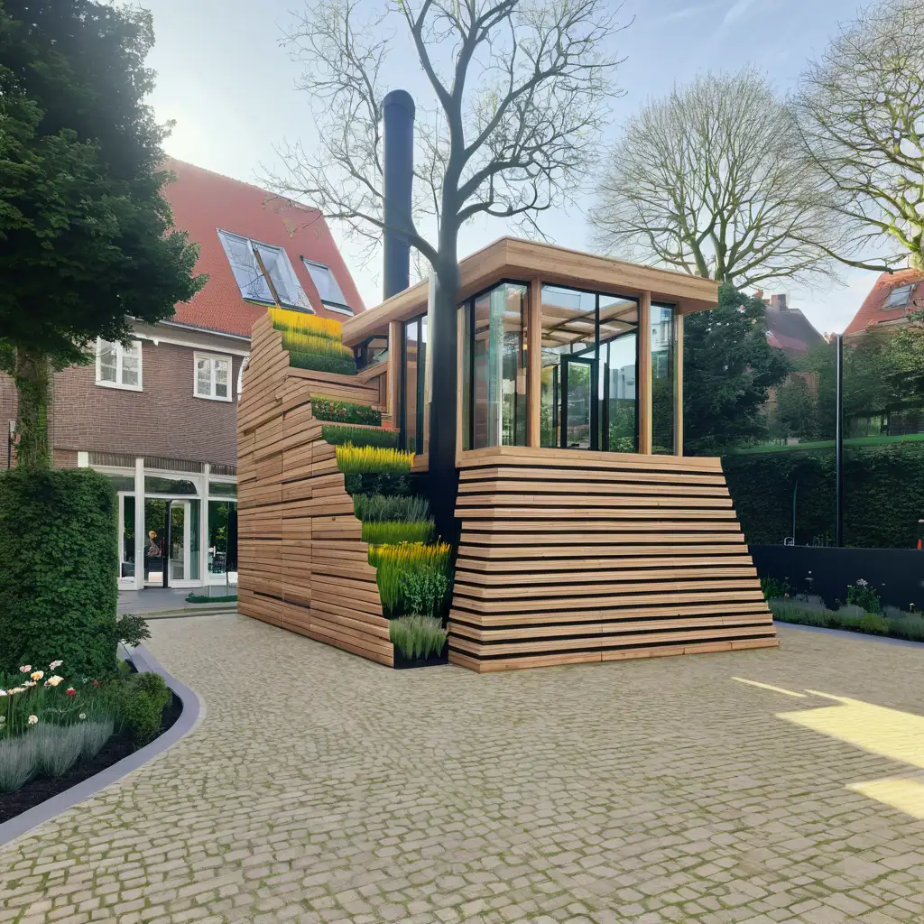 Sunny Day Garden Folly Atop Modern Building Sketch